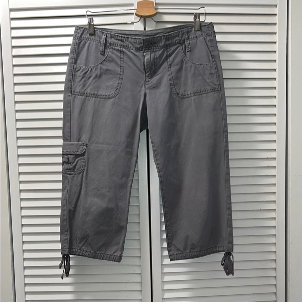 Gray Lucky Brand. Unique embroidery. Cute drawstrings at pant leg.